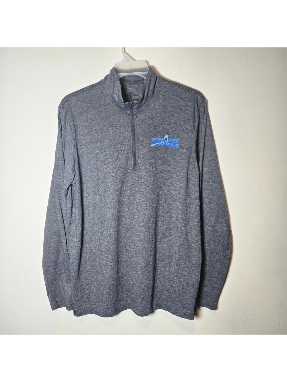Running Universal Studios Heather Gray 1/4 Zip Pullover Pockets Jacket sz L Read